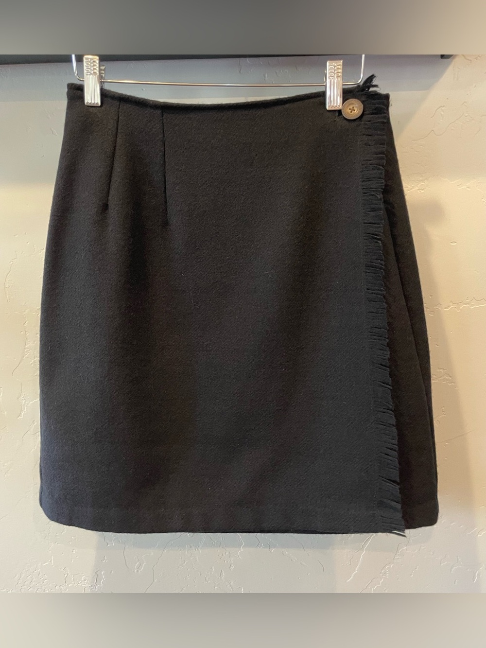 Vintage Woolrich Black Wrap-Style Fringe Mini Skirt waist 29”